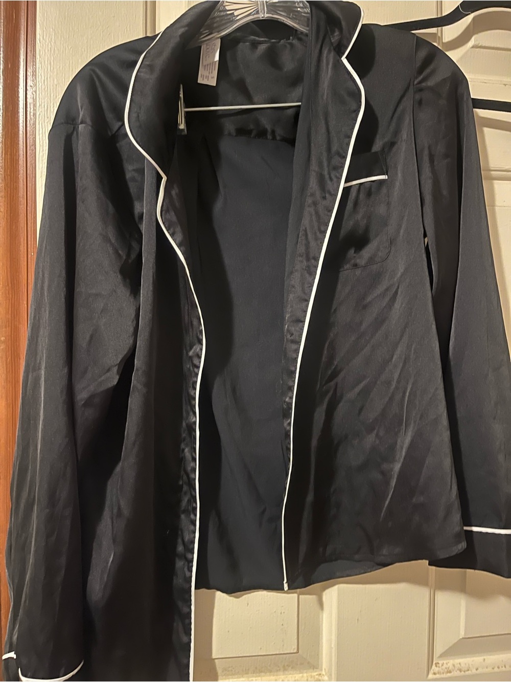 Women’s black satin pajama button-down